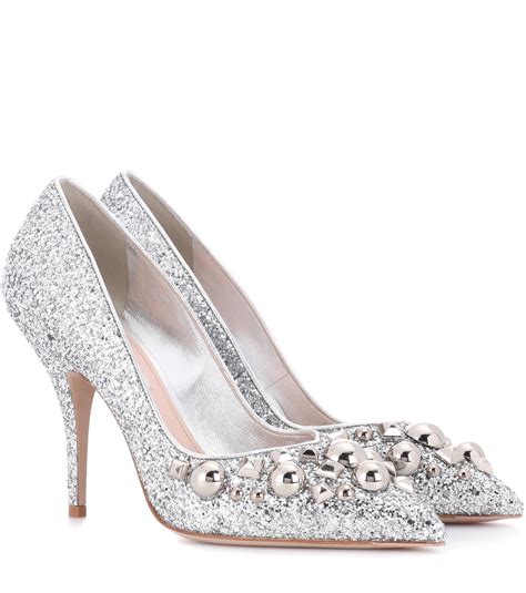 miu miu silver glitter pumps|Glitter pumps Silver .